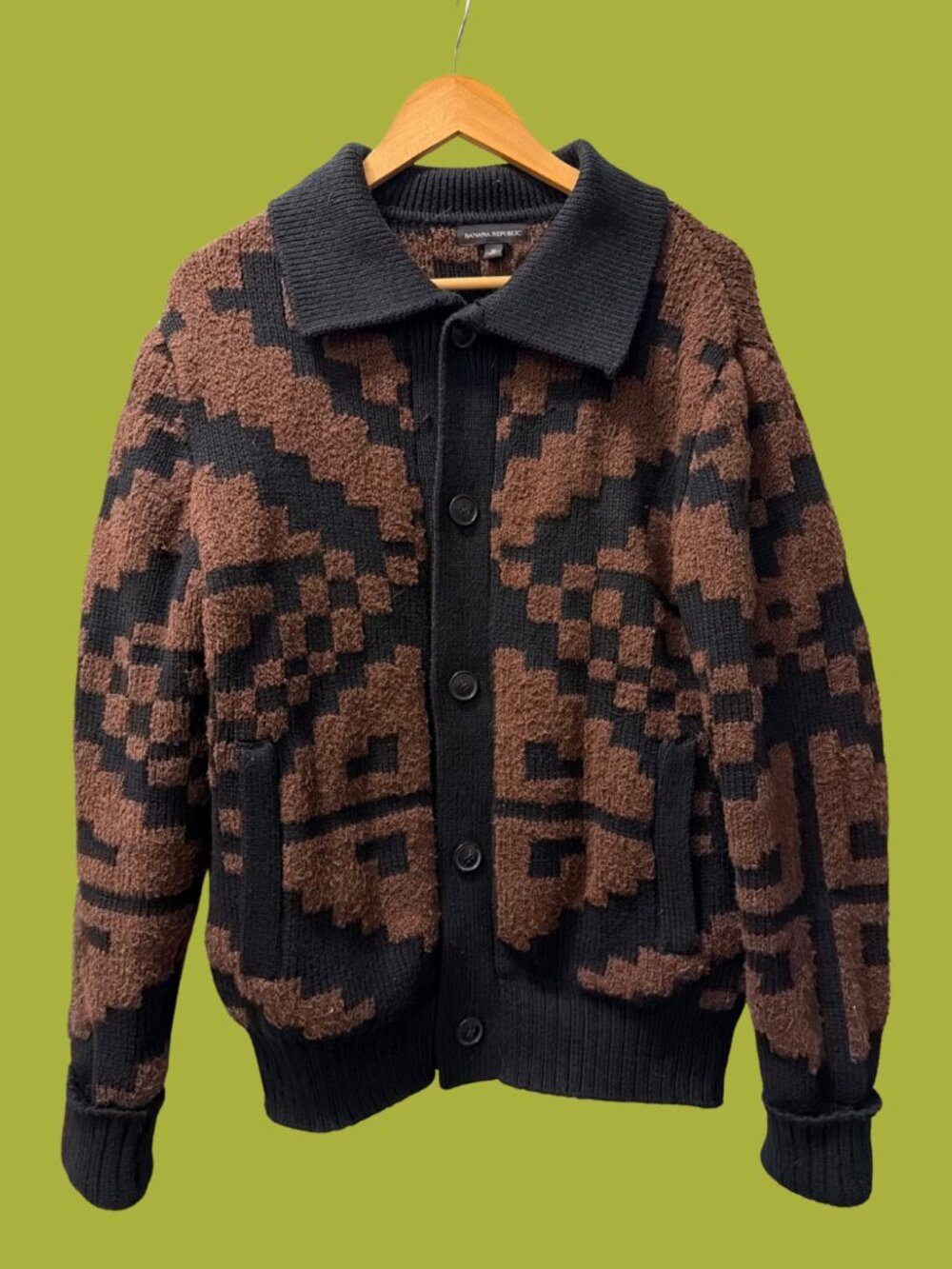 Banana Republic Brown and Black Geometric Button Cardigan